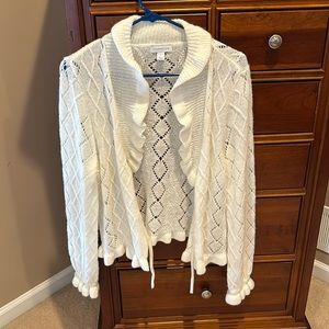 Charter Club women’s open front cardigan sweater, size large, white, gorgeous